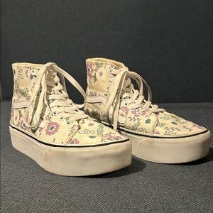 Vans Cream Floral High-Top Sneakers